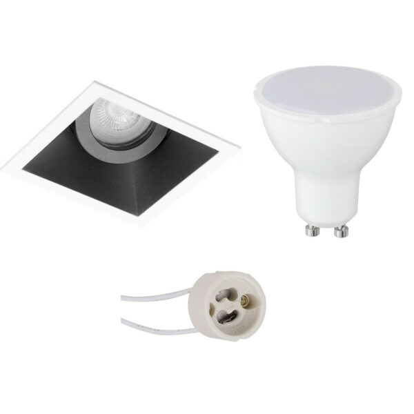 LED Spot Set – Pragmi Zano Pro – GU10 Fitting – Inbouw Vierkant – Mat Zwart/Wit – 4W – Natuurlijk Wit 4200K – Kantelbaar – 93mm Bestellen via ledinbouwverlichting