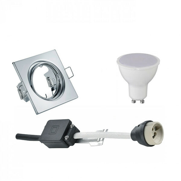 LED Spot Set – Trion – GU10 Fitting – Inbouw Vierkant – Glans Chroom – 4W – Helder/Koud Wit 6400K – Kantelbaar 80mm Bestellen via ledinbouwverlichting