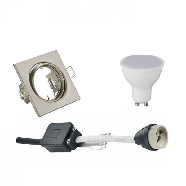 LED Spot Set – Trion – GU10 Fitting – Inbouw Vierkant – Mat Nikkel – 6W – Natuurlijk Wit 4200K – Kantelbaar 80mm Bestellen via ledinbouwverlichting