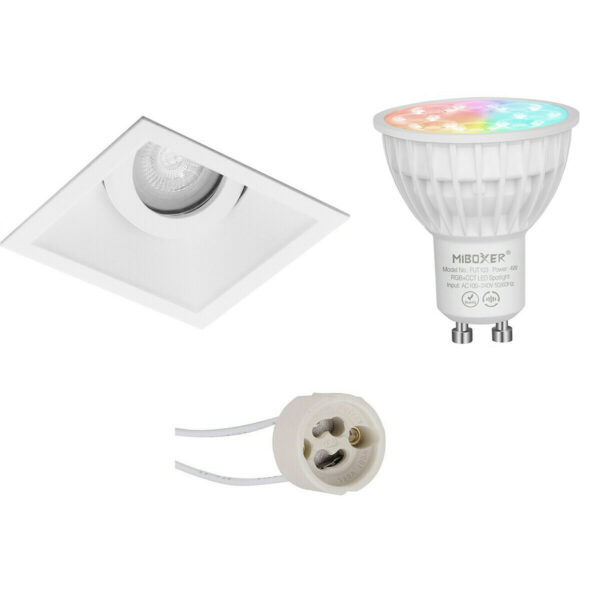 Mi-Light MiBoxer – LED Spot Set GU10 – Smart LED – Wifi LED – Slimme LED – 4W – RGB+CCT – Aanpasbare Kleur – Dimbaar – Pragmi Zano Pro – Inbouw Vierkant – Mat Wit – Kantelbaar – 93mm Bestellen via ledinbouwverlichting