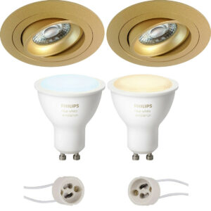 Pragmi Alpin Pro – Inbouw Rond – Mat Goud – Kantelbaar – Ø92mm – Philips Hue – LED Spot Set GU10 – White Ambiance – Bluetooth Bestellen via ledinbouwverlichting