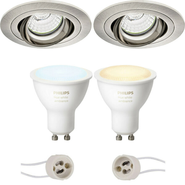 Pragmi Alpin Pro – Inbouw Rond – Mat Nikkel – Kantelbaar – Ø92mm – Philips Hue – LED Spot Set GU10 – White Ambiance – Bluetooth Bestellen via ledinbouwverlichting