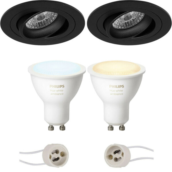 Pragmi Alpin Pro – Inbouw Rond – Mat Zwart – Kantelbaar Ø92mm – Philips Hue – LED Spot Set GU10 – White Ambiance – Bluetooth Bestellen via ledinbouwverlichting