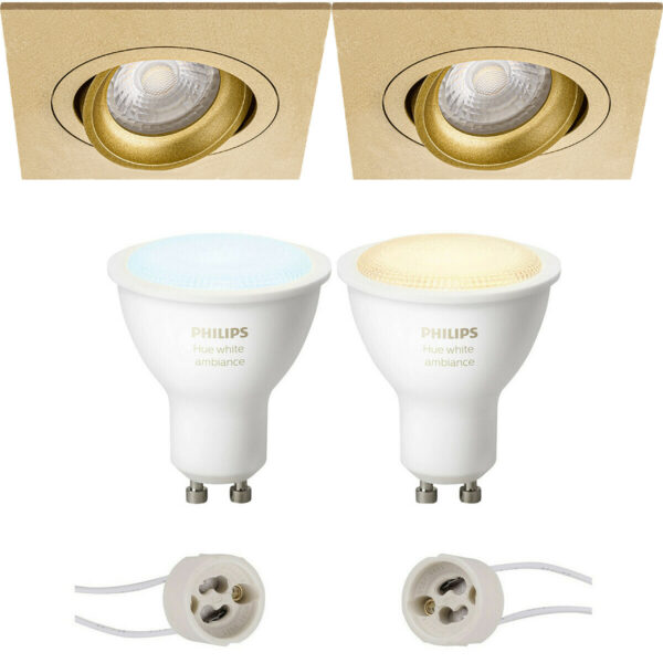 Pragmi Borny Pro – Inbouw Vierkant – Mat Goud – Kantelbaar – 92mm – Philips Hue – LED Spot Set GU10 – White Ambiance – Bluetooth Bestellen via ledinbouwverlichting