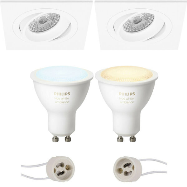Pragmi Borny Pro – Inbouw Vierkant – Mat Wit – Kantelbaar – 92mm – Philips Hue – LED Spot Set GU10 – White Ambiance – Bluetooth Bestellen via ledinbouwverlichting
