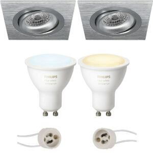 Pragmi Borny Pro – Inbouw Vierkant – Mat Zilver – Kantelbaar – 92mm – Philips Hue – LED Spot Set GU10 – White Ambiance – Bluetooth Bestellen via ledinbouwverlichting