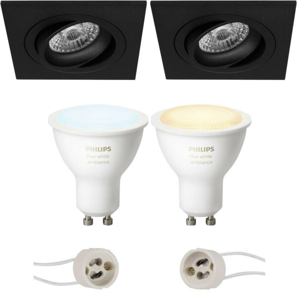 Pragmi Borny Pro – Inbouw Vierkant – Mat Zwart – Kantelbaar – 92mm – Philips Hue – LED Spot Set GU10 – White Ambiance – Bluetooth Bestellen via ledinbouwverlichting