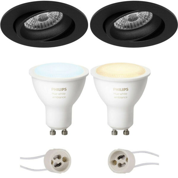 Pragmi Delton Pro – Inbouw Rond – Mat Zwart – Kantelbaar – Ø82mm – Philips Hue – LED Spot Set GU10 – White Ambiance – Bluetooth Bestellen via ledinbouwverlichting
