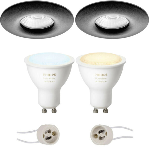 Pragmi Luno Pro – Waterdicht IP65 – Inbouw Rond – Mat Zwart – Ø82mm – Philips Hue – LED Spot Set GU10 – White Ambiance – Bluetooth Bestellen via ledinbouwverlichting