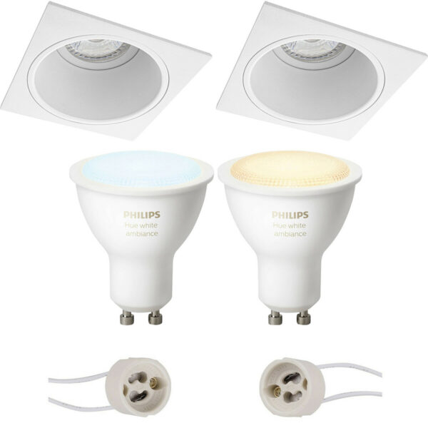 Pragmi Minko Pro – Inbouw Vierkant – Mat Wit – Verdiept – 90mm – Philips Hue – LED Spot Set GU10 – White Ambiance – Bluetooth Bestellen via ledinbouwverlichting