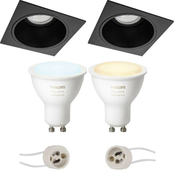 Pragmi Minko Pro – Inbouw Vierkant – Mat Zwart – Verdiept – 90mm – Philips Hue – LED Spot Set GU10 – White Ambiance – Bluetooth Bestellen via ledinbouwverlichting