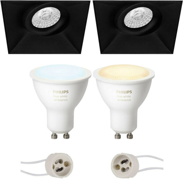 Pragmi Nivas Pro – Inbouw Vierkant – Mat Zwart – Trimless – Kantelbaar – 150mm – Philips Hue – LED Spot Set GU10 – White Ambiance – Bluetooth Bestellen via ledinbouwverlichting