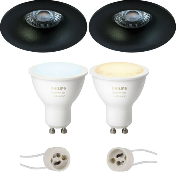 Pragmi Nora Pro – Inbouw Rond – Mat Zwart – Ø82mm – Philips Hue – LED Spot Set GU10 – White Ambiance – Bluetooth Bestellen via ledinbouwverlichting
