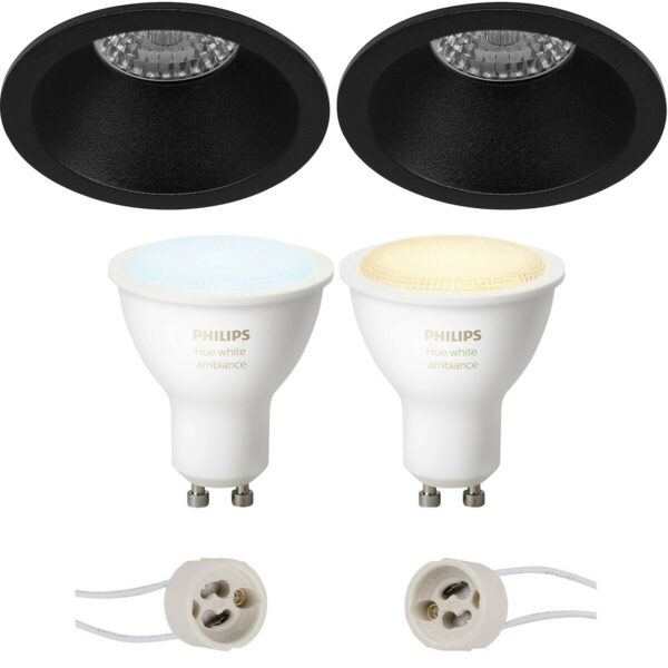 Pragmi Pollon Pro – Inbouw Rond – Mat Zwart – Verdiept – Ø82mm – Philips Hue – LED Spot Set GU10 – White Ambiance – Bluetooth Bestellen via ledinbouwverlichting
