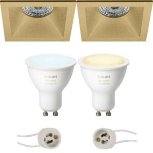 Pragmi Pollon Pro – Inbouw Vierkant – Mat Goud – Verdiept – 82mm – Philips Hue – LED Spot Set GU10 – White Ambiance – Bluetooth Bestellen via ledinbouwverlichting