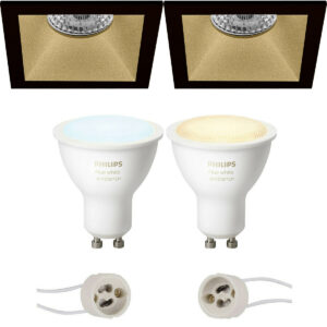 Pragmi Pollon Pro – Inbouw Vierkant – Mat Zwart/Goud – Verdiept – 82mm – Philips Hue – LED Spot Set GU10 – White Ambiance – Bluetooth Bestellen via ledinbouwverlichting