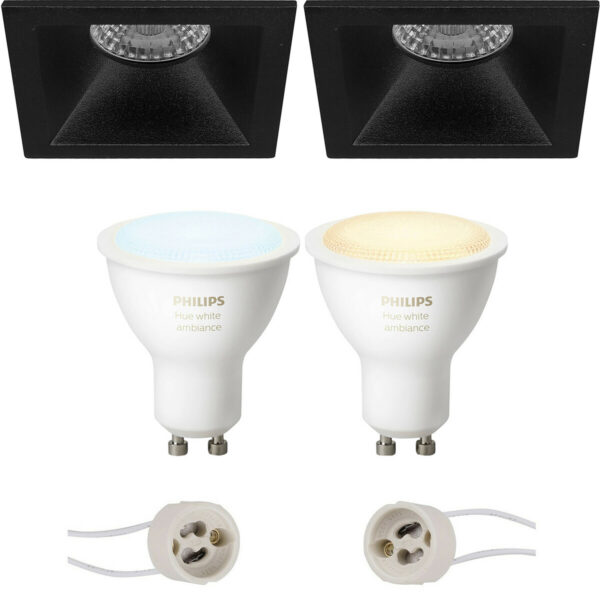 Pragmi Pollon Pro – Inbouw Vierkant – Mat Zwart – Verdiept – 82mm – Philips Hue – LED Spot Set GU10 – White Ambiance – Bluetooth Bestellen via ledinbouwverlichting