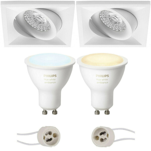 Pragmi Qiundo Pro – Inbouw Vierkant – Mat Wit – Kantelbaar – 80mm – Philips Hue – LED Spot Set GU10 – White Ambiance – Bluetooth Bestellen via ledinbouwverlichting
