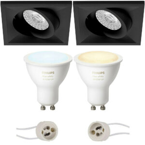 Pragmi Qiundo Pro – Inbouw Vierkant – Mat Zwart – Kantelbaar – 80mm – Philips Hue – LED Spot Set GU10 – White Ambiance – Bluetooth Bestellen via ledinbouwverlichting