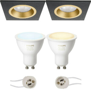 Pragmi Rodos Pro – Inbouw Vierkant – Mat Zwart/Goud – 93mm – Philips Hue – LED Spot Set GU10 – White Ambiance – Bluetooth Bestellen via ledinbouwverlichting