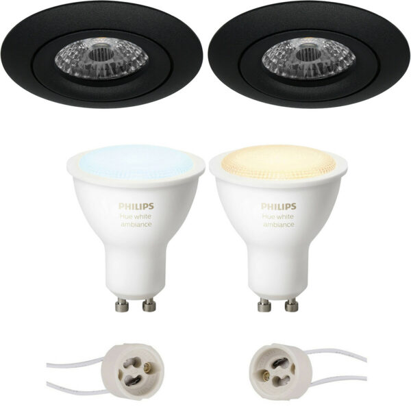 Pragmi Uranio Pro – Inbouw Rond – Mat Zwart – Kantelbaar – Ø82mm – Philips Hue – LED Spot Set GU10 – White Ambiance – Bluetooth Bestellen via ledinbouwverlichting