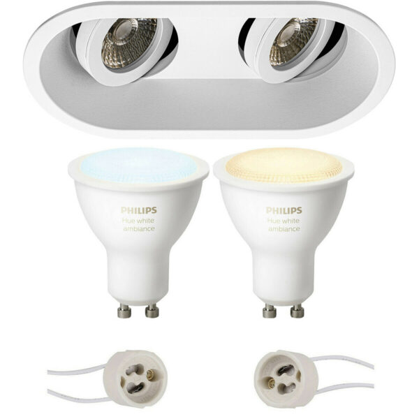 Pragmi Zano Pro – Inbouw Ovaal Dubbel – Mat Wit – Kantelbaar – 185x93mm – Philips Hue – LED Spot Set GU10 – White Ambiance – Bluetooth Bestellen via ledinbouwverlichting