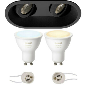 Pragmi Zano Pro – Inbouw Ovaal Dubbel – Mat Zwart – Kantelbaar – 185x93mm – Philips Hue – LED Spot Set GU10 – White Ambiance – Bluetooth Bestellen via ledinbouwverlichting