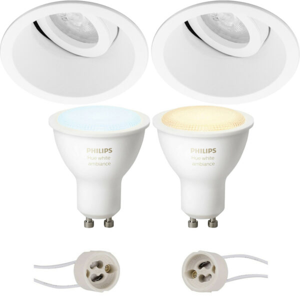 Pragmi Zano Pro – Inbouw Rond – Mat Wit – Kantelbaar – Ø93mm – Philips Hue – LED Spot Set GU10 – White Ambiance – Bluetooth Bestellen via ledinbouwverlichting