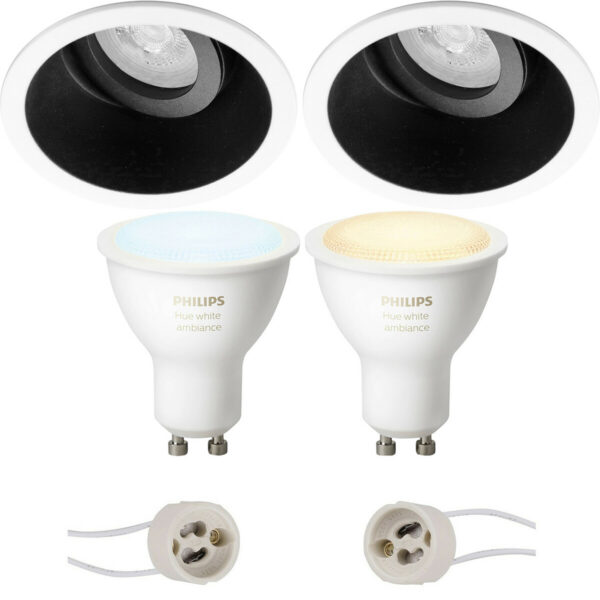 Pragmi Zano Pro – Inbouw Rond – Mat Zwart/Wit – Kantelbaar – Ø93mm – Philips Hue – LED Spot Set GU10 – White Ambiance – Bluetooth Bestellen via ledinbouwverlichting