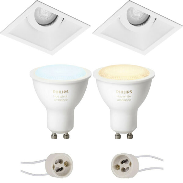 Pragmi Zano Pro – Inbouw Vierkant – Mat Wit – Kantelbaar – 93mm – Philips Hue – LED Spot Set GU10 – White Ambiance – Bluetooth Bestellen via ledinbouwverlichting