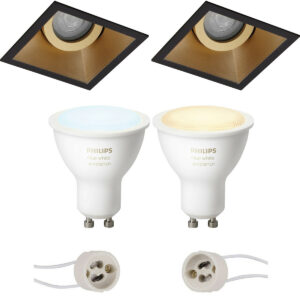 Pragmi Zano Pro – Inbouw Vierkant – Mat Zwart/Goud – Kantelbaar – 93mm – Philips Hue – LED Spot Set GU10 – White Ambiance – Bluetooth Bestellen via ledinbouwverlichting
