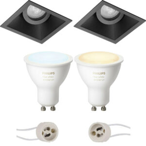 Pragmi Zano Pro – Inbouw Vierkant – Mat Zwart – Kantelbaar – 93mm – Philips Hue – LED Spot Set GU10 – White Ambiance – Bluetooth Bestellen via ledinbouwverlichting