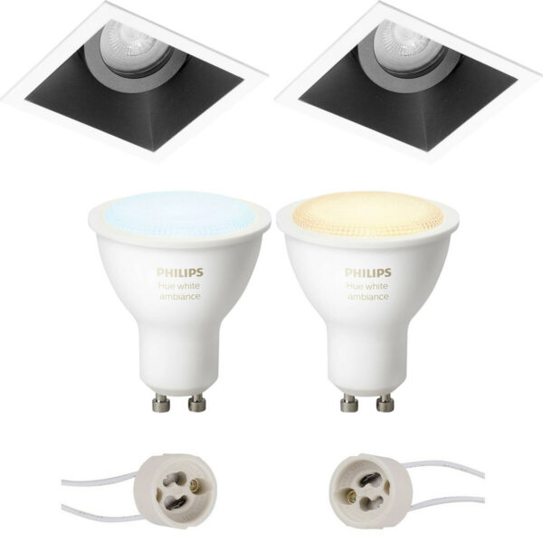 Pragmi Zano Pro – Inbouw Vierkant – Mat Zwart/Wit – Kantelbaar – 93mm – Philips Hue – LED Spot Set GU10 – White Ambiance – Bluetooth Bestellen via ledinbouwverlichting