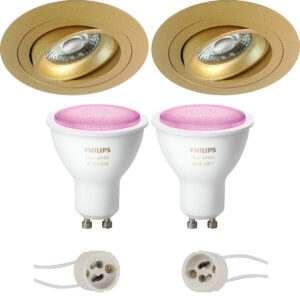 Pragmi Alpin Pro – Inbouw Rond – Mat Goud – Kantelbaar – Ø92mm – Philips Hue – LED Spot Set GU10 – White and Color Ambiance – Bluetooth Bestellen via ledinbouwverlichting