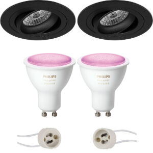 Pragmi Alpin Pro – Inbouw Rond – Mat Zwart – Kantelbaar Ø92mm – Philips Hue – LED Spot Set GU10 – White and Color Ambiance – Bluetooth Bestellen via ledinbouwverlichting