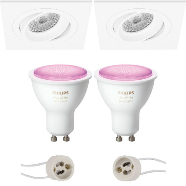 Pragmi Borny Pro – Inbouw Vierkant – Mat Wit – Kantelbaar – 92mm – Philips Hue – LED Spot Set GU10 – White and Color Ambiance – Bluetooth Bestellen via ledinbouwverlichting