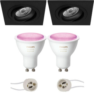 Pragmi Borny Pro – Inbouw Vierkant – Mat Zwart – Kantelbaar – 92mm – Philips Hue – LED Spot Set GU10 – White and Color Ambiance – Bluetooth Bestellen via ledinbouwverlichting