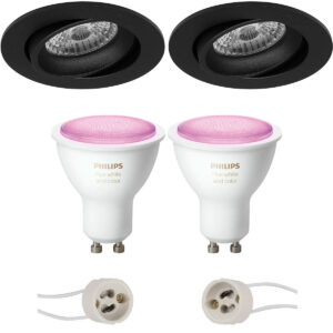 Pragmi Delton Pro – Inbouw Rond – Mat Zwart – Kantelbaar – Ø82mm – Philips Hue – LED Spot Set GU10 – White and Color Ambiance – Bluetooth Bestellen via ledinbouwverlichting