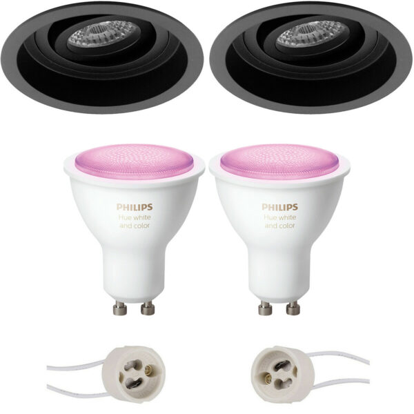 Pragmi Domy Pro – Inbouw Rond – Mat Zwart – Verdiept – Kantelbaar – Ø105mm – Philips Hue – LED Spot Set GU10 – White and Color Ambiance – Bluetooth Bestellen via ledinbouwverlichting