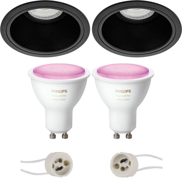 Pragmi Minko Pro – Inbouw Rond – Mat Zwart – Verdiept – Ø90mm – Philips Hue – LED Spot Set GU10 – White and Color Ambiance – Bluetooth Bestellen via ledinbouwverlichting