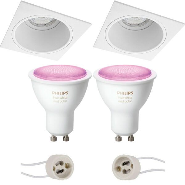 Pragmi Minko Pro – Inbouw Vierkant – Mat Wit – Verdiept – 90mm – Philips Hue – LED Spot Set GU10 – White and Color Ambiance – Bluetooth Bestellen via ledinbouwverlichting