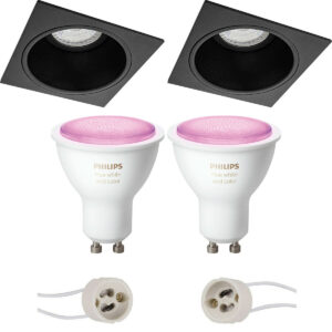 Pragmi Minko Pro – Inbouw Vierkant – Mat Zwart – Verdiept – 90mm – Philips Hue – LED Spot Set GU10 – White and Color Ambiance – Bluetooth Bestellen via ledinbouwverlichting