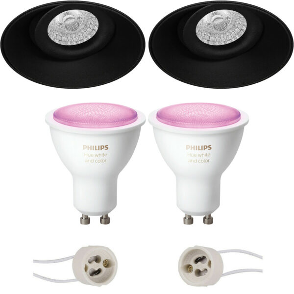 Pragmi Nivas Pro – Inbouw Rond – Mat Zwart – Trimless – Kantelbaar – Ø150mm – Philips Hue – LED Spot Set GU10 – White and Color Ambiance – Bluetooth Bestellen via ledinbouwverlichting