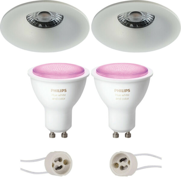 Pragmi Nora Pro – Inbouw Rond – Mat Wit – Ø82mm – Philips Hue – LED Spot Set GU10 – White and Color Ambiance – Bluetooth Bestellen via ledinbouwverlichting
