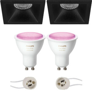 Pragmi Pollon Pro – Inbouw Vierkant – Mat Zwart – Verdiept – 82mm – Philips Hue – LED Spot Set GU10 – White and Color Ambiance – Bluetooth Bestellen via ledinbouwverlichting