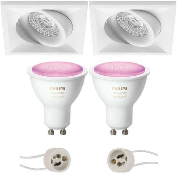 Pragmi Qiundo Pro – Inbouw Vierkant – Mat Wit – Kantelbaar – 80mm – Philips Hue – LED Spot Set GU10 – White and Color Ambiance – Bluetooth Bestellen via ledinbouwverlichting
