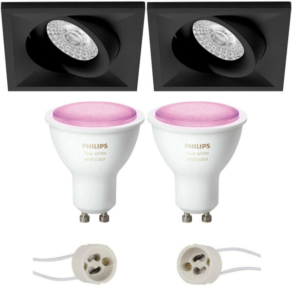 Pragmi Qiundo Pro – Inbouw Vierkant – Mat Zwart – Kantelbaar – 80mm – Philips Hue – LED Spot Set GU10 – White and Color Ambiance – Bluetooth Bestellen via ledinbouwverlichting