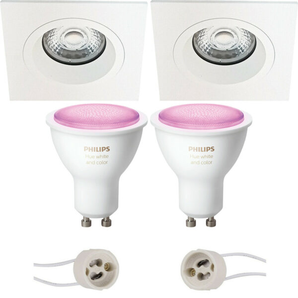 Pragmi Rodos Pro – Inbouw Vierkant – Mat Wit – 93mm – Philips Hue – LED Spot Set GU10 – White and Color Ambiance – Bluetooth Bestellen via ledinbouwverlichting