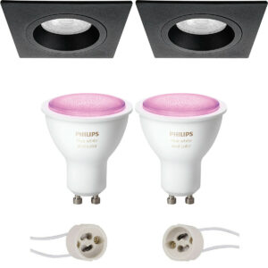Pragmi Rodos Pro – Inbouw Vierkant – Mat Zwart – 93mm – Philips Hue – LED Spot Set GU10 – White and Color Ambiance – Bluetooth Bestellen via ledinbouwverlichting