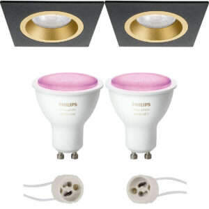 Pragmi Rodos Pro – Inbouw Vierkant – Mat Zwart/Goud – 93mm – Philips Hue – LED Spot Set GU10 – White and Color Ambiance – Bluetooth Bestellen via ledinbouwverlichting